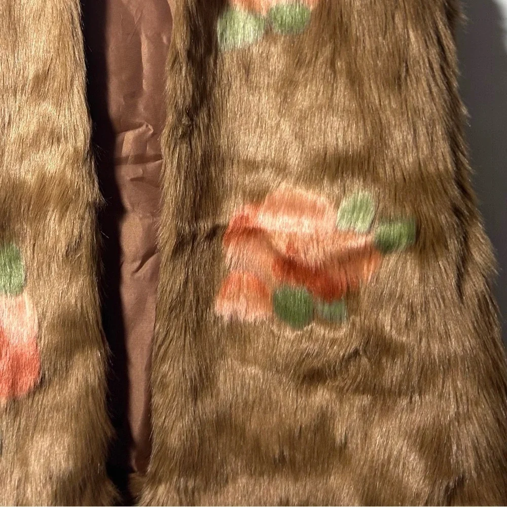 Mayoral Girl Faux-Fur Brown Floral Sleeveless Vest 12